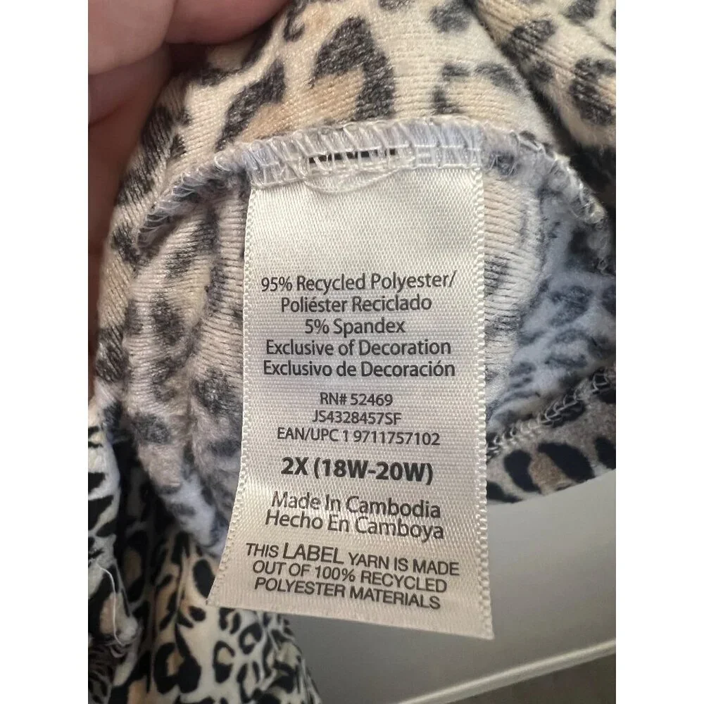 Joyspun Womens Leopard Print Long Sleeve Lounge Top 2X 18W-20W  bottoms 3X